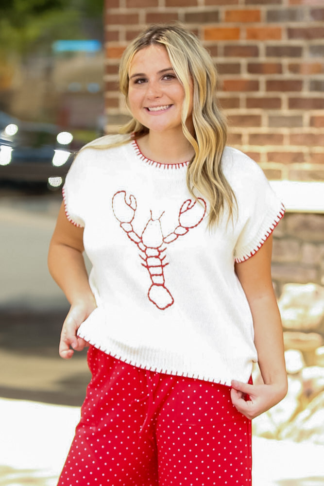You're My Lobster Sleeveless Sweater Top-Cream