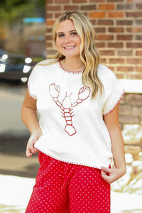 You're My Lobster Sleeveless Sweater Top-Cream