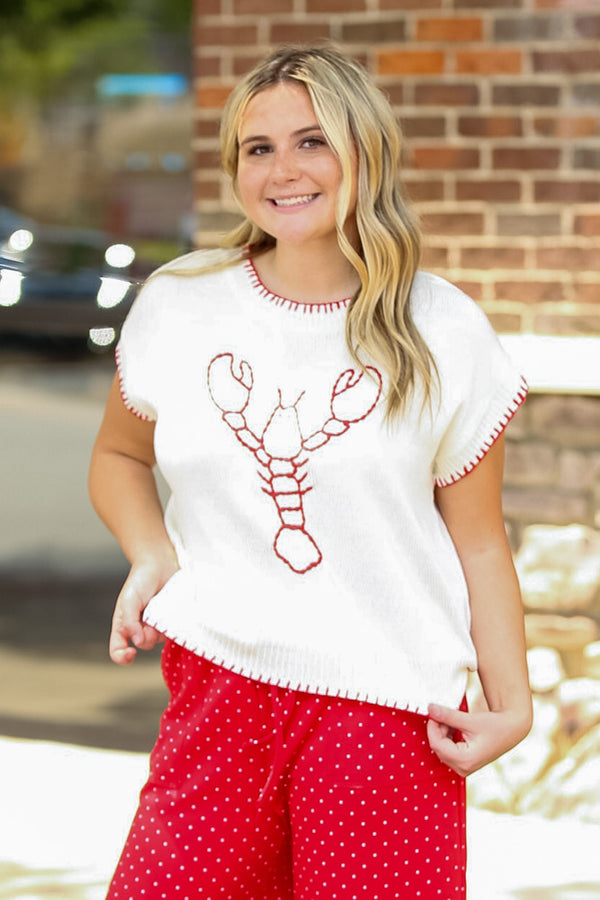 You're My Lobster Sleeveless Sweater Top-Cream