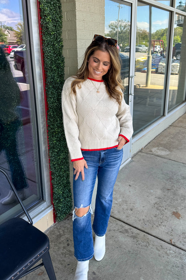 TCEC Beige Sweater with red trim