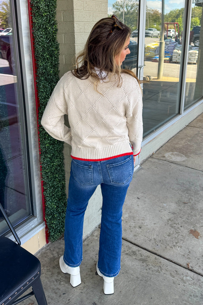 TCEC Beige Sweater with red trim Back