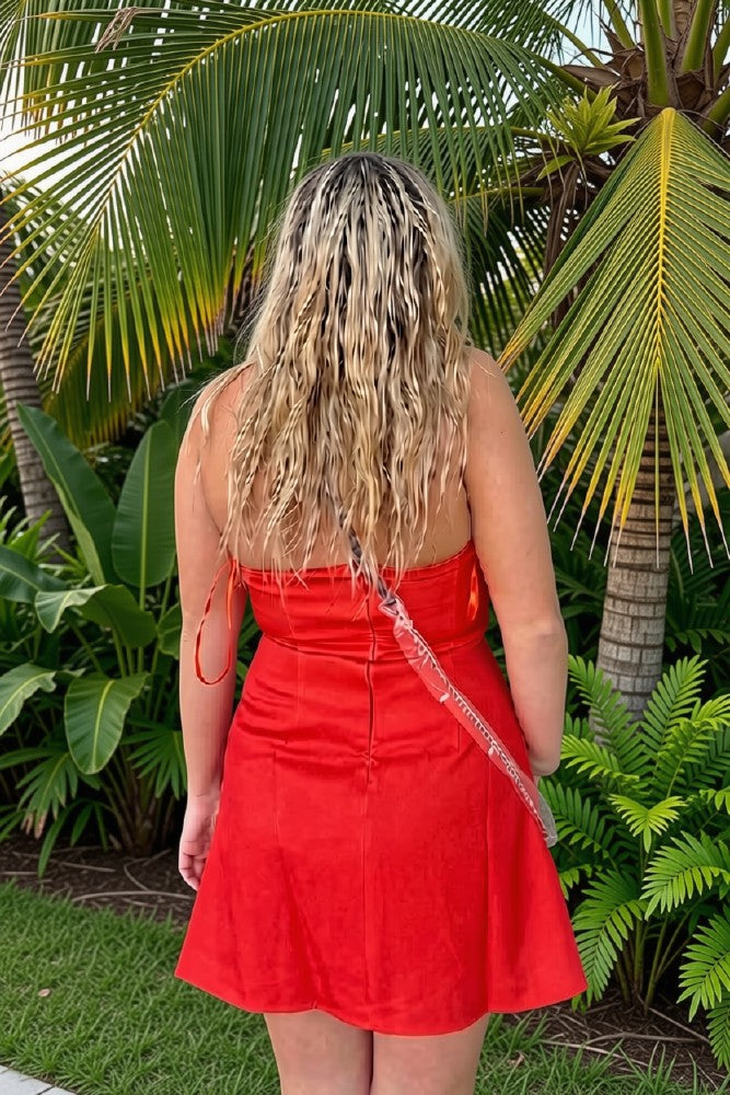 Red Tropical Strapless Dress back