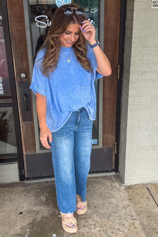 Zenana-Oversized Ribbed Round Neck Pocket Tee | Simply Dixie Boutique