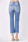 Risen Jeans-Mid Rise Raw Hem Straight Jeans-Light