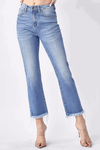 Risen Jeans-Mid Rise Raw Hem Straight Jeans-Light