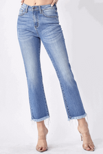 Risen Jeans-Mid Rise Raw Hem Straight Jeans-Light