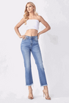 Risen Jeans-Mid Rise Raw Hem Straight Jeans-Light