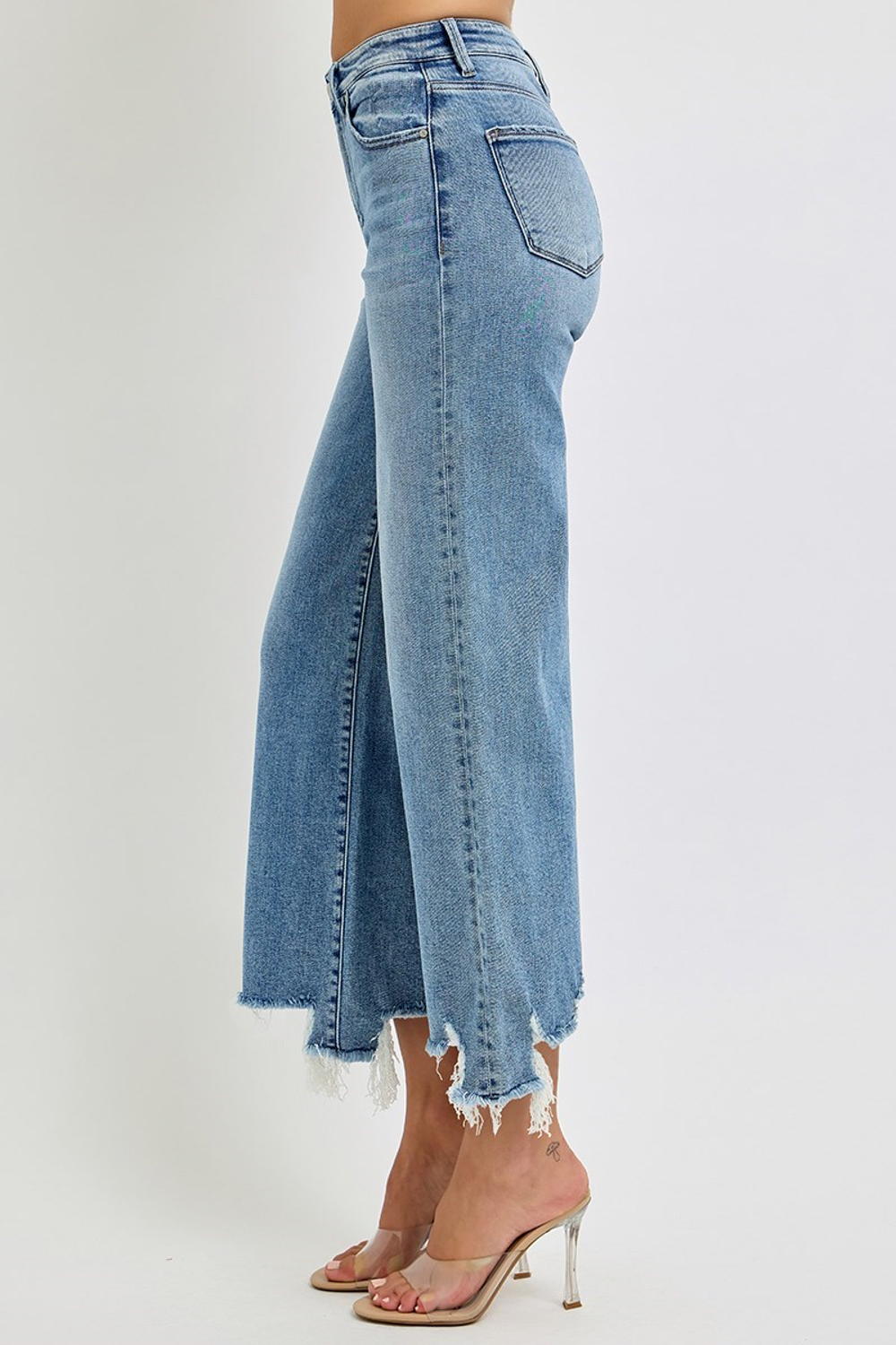 Risen Jeans-High Rise Crop Wide Step Hem Jeans-Medium