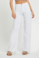 Risen Jeans-High Rise Wide Leg Denim-White