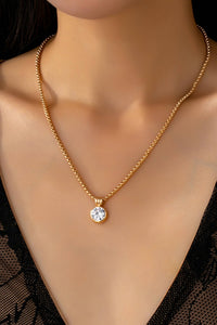 Round Zircon Pendant Necklace - Gold