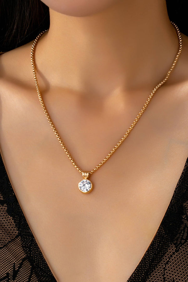 Round Zircon Pendant Necklace - Gold