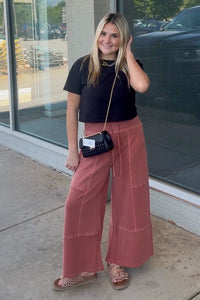 Zenana French Terry Paper Bag Waist Pants Rust