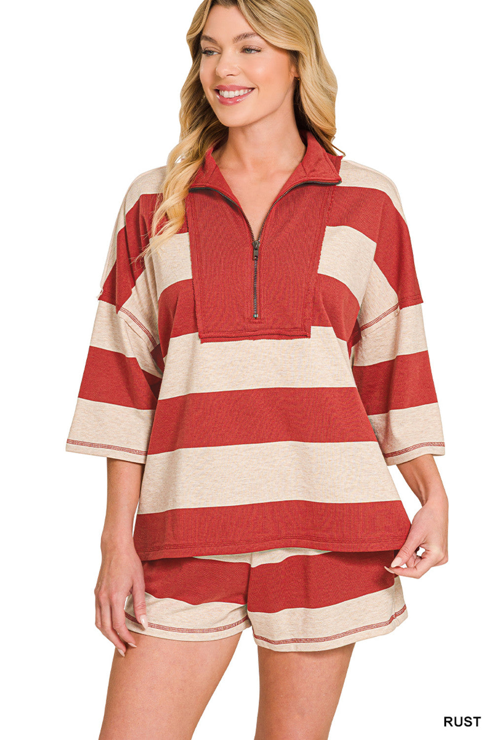 PRE-ORDER (Ships 7/9) Zenana-French Terry Color Block Top and Shorts Set