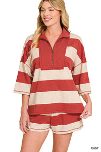 PRE-ORDER (Ships 7/9) Zenana-French Terry Color Block Top and Shorts Set