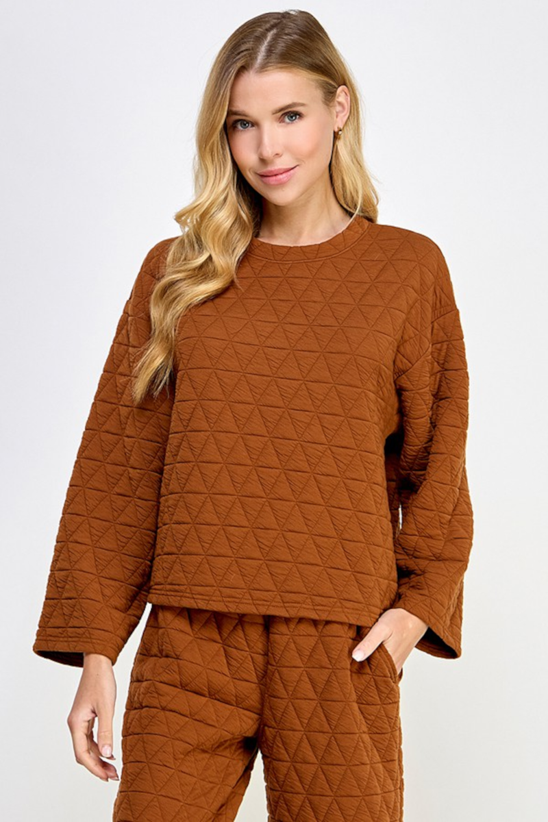 SALE-Far From Home Quilted Long Sleeve Top-Rust