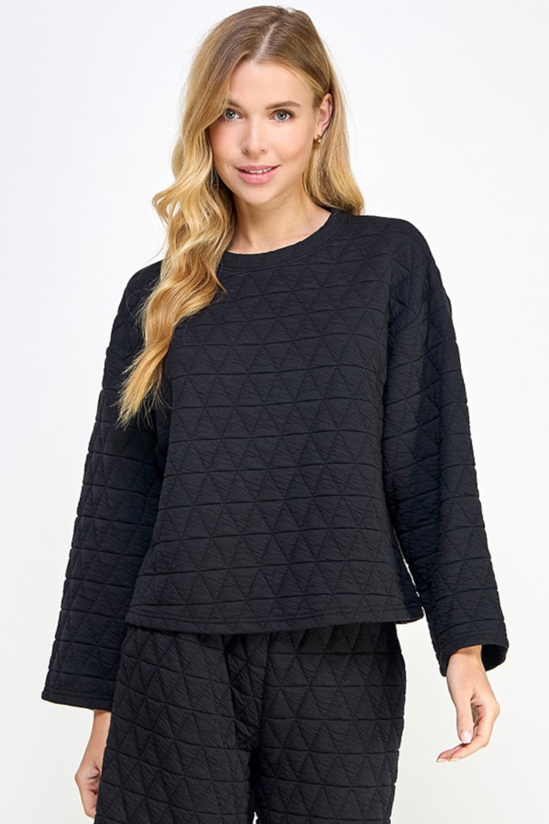 SALE-Far From Home Quilted Long Sleeve Top-Black