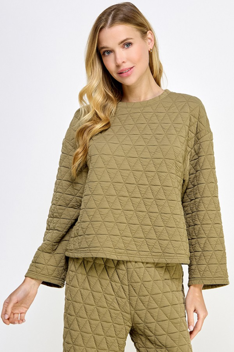 SALE-Far From Home Quilted Long Sleeve Top-Olive