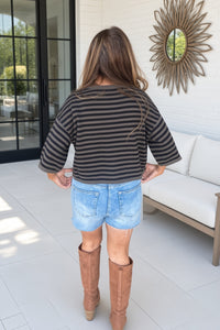 Short Sleeve Striped Sweater Top back