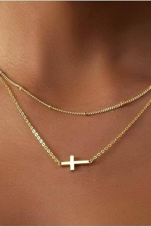 Sideways Cross Layered Necklace
