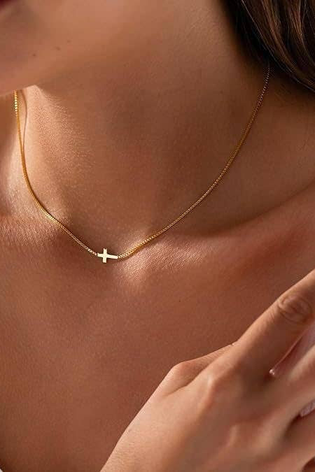 Sideways Cross Necklace Gold
