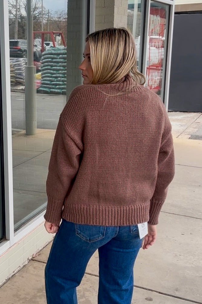 Time To Ski Sweater Top-Brown/Blue