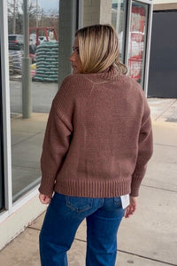 Time To Ski Sweater Top-Brown/Blue