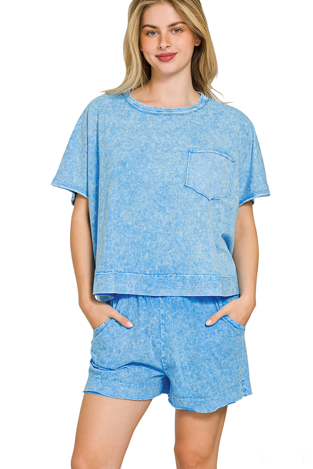 Halo Snow Washed Boxy Top And Shorts Set