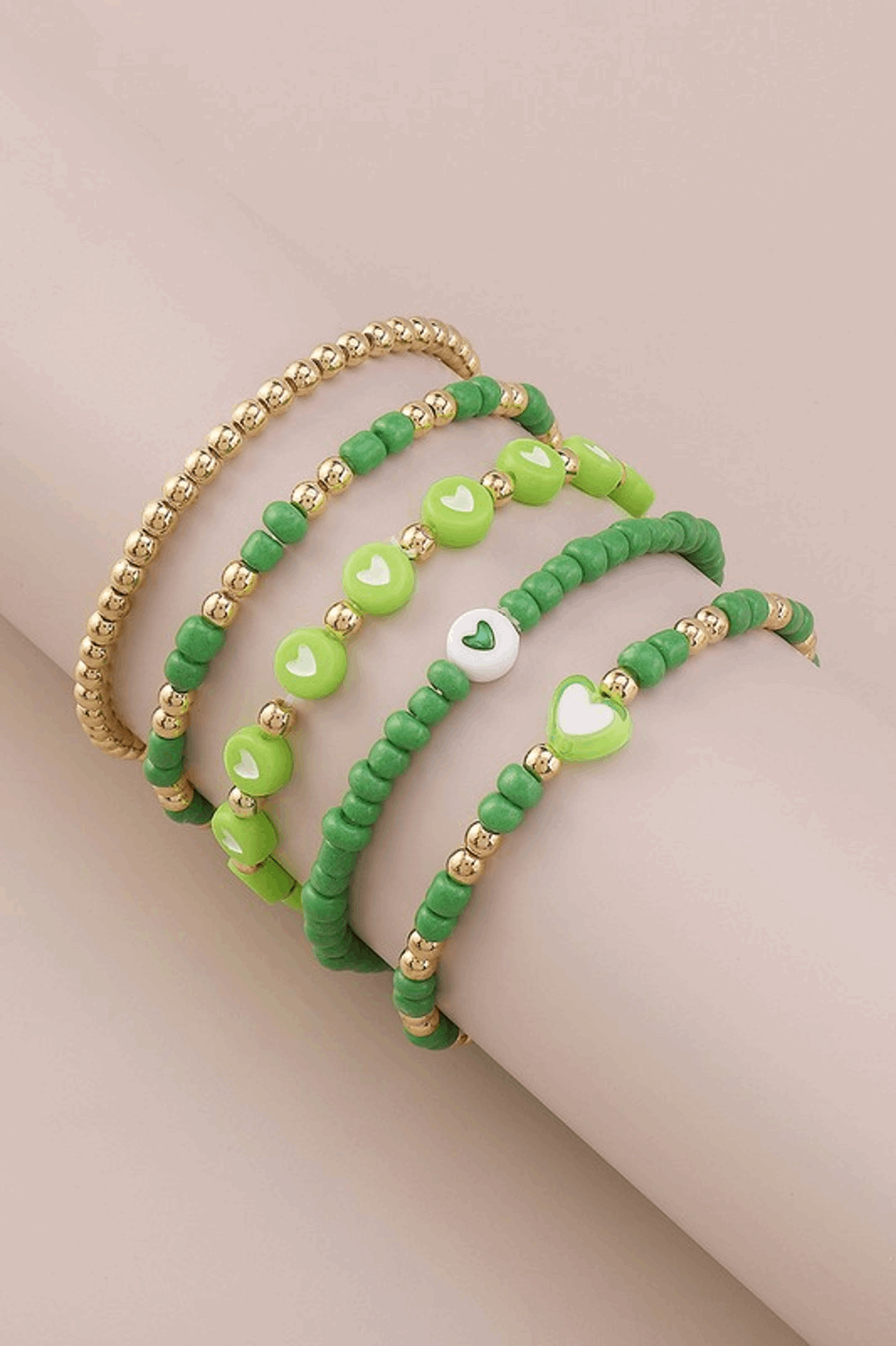 Multicolor Heart Bead Bracelet Set