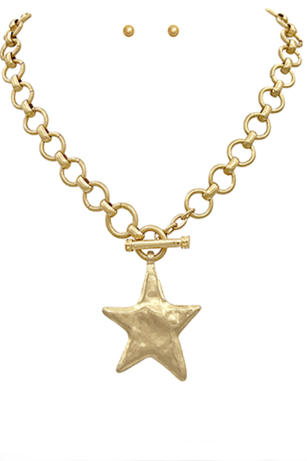 Textured Star Necklace Set-Gold