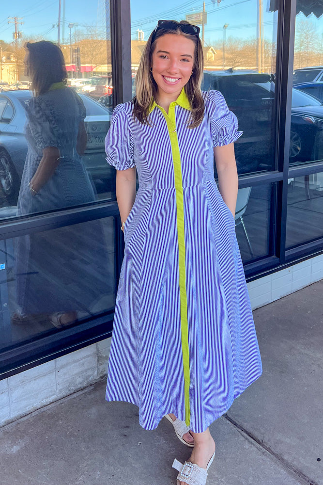 Entro Striped Maxi Dress With Colorful Trim