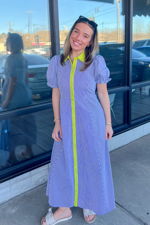 Trim And Proper Maxi Dress-Chartreuse - Simply Dixie Boutique