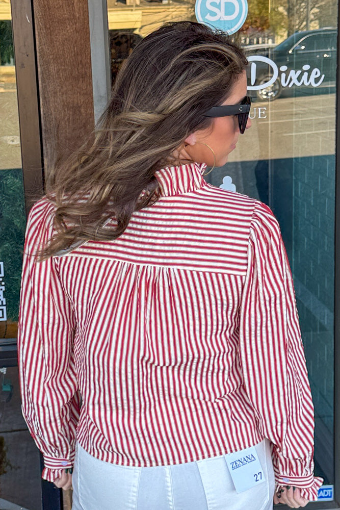 Eesome striped ruffle collar top red back