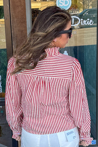 Eesome striped ruffle collar top red back
