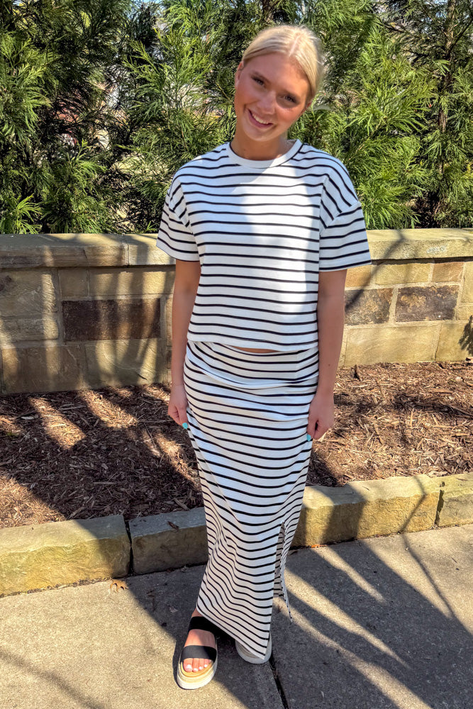 Striped Maxi Skirt Set White and Black