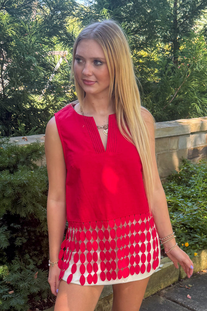 Strut and Bolt Dotted Fringe Top Red Gameday