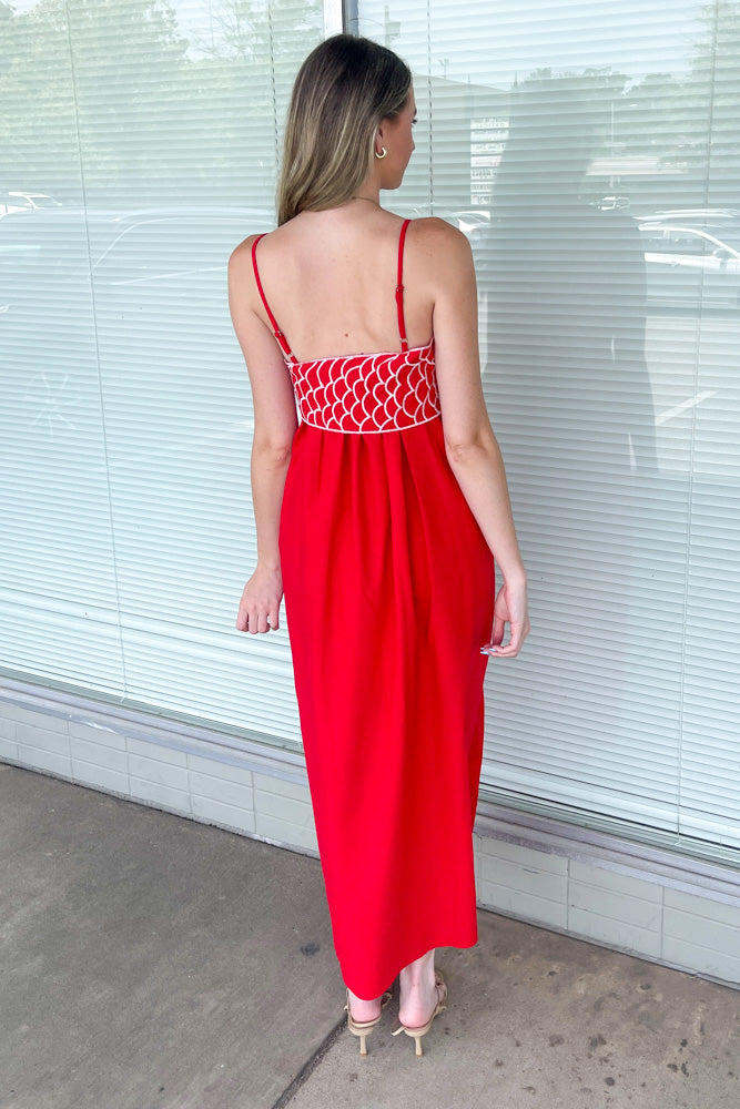Sunday Up Koi Fish Long Strap Dress Red Small