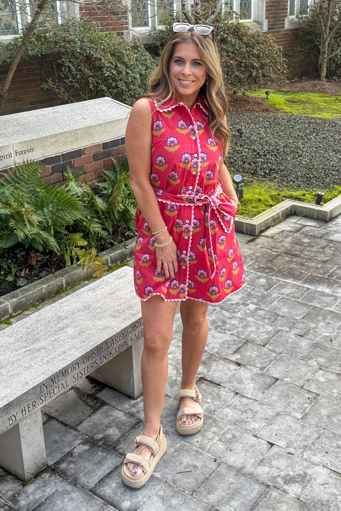 TCEC Belted Floral Button Up Dress