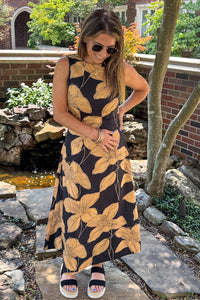 TCEC Black Floral Midi Dress for Fall