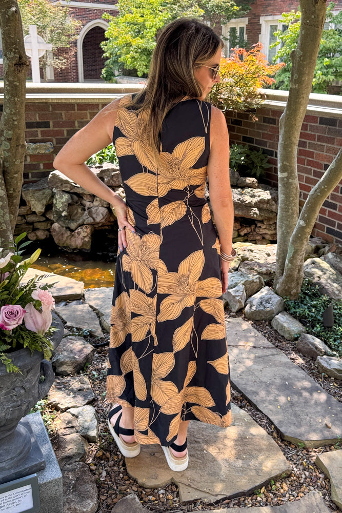 TCEC Black Floral Midi Dress Back