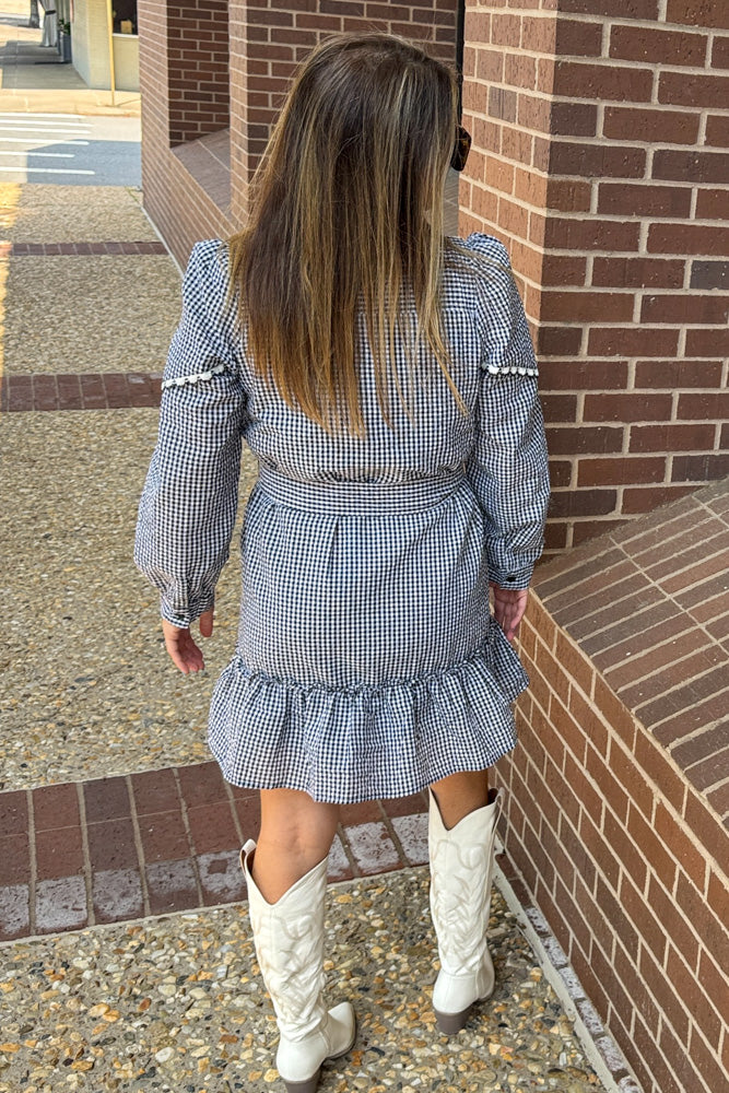 Black Gingham Ruffle Dress Back