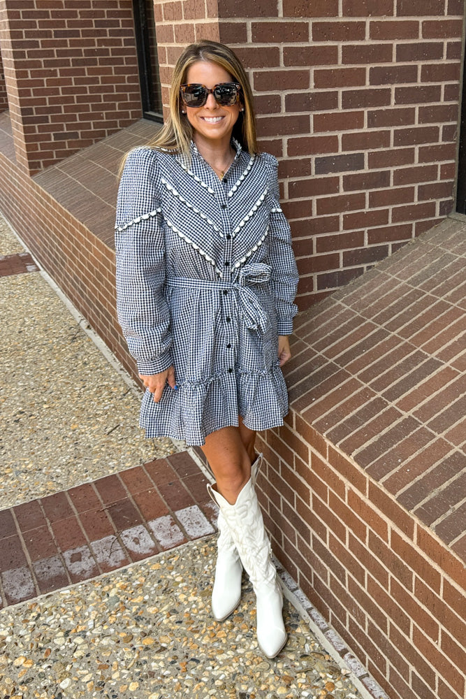 Black Gingham Ruffle Dress