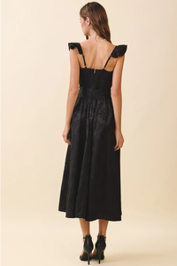 TCEC Jacquard Sweetheart Neck Ruffled Shoulder Dress Black Large TCEC Jacquard Sweetheart Neck Ruffled Shoulder Dress Black Large