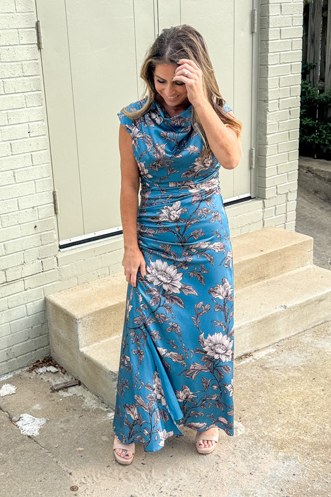 TCEC Blue Silk Dress Leg Slit