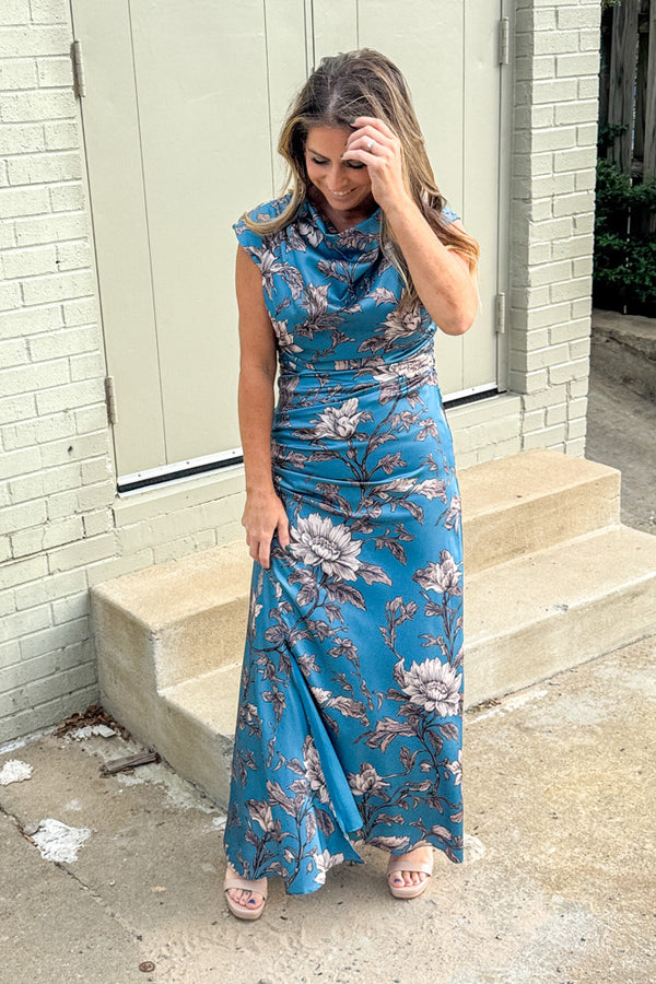 TCEC Blue Silk Dress Leg Slit