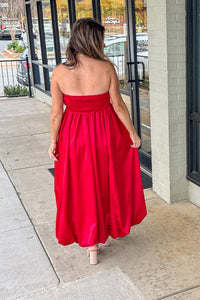 TCEC Strapless Red Bow Silk Dress back