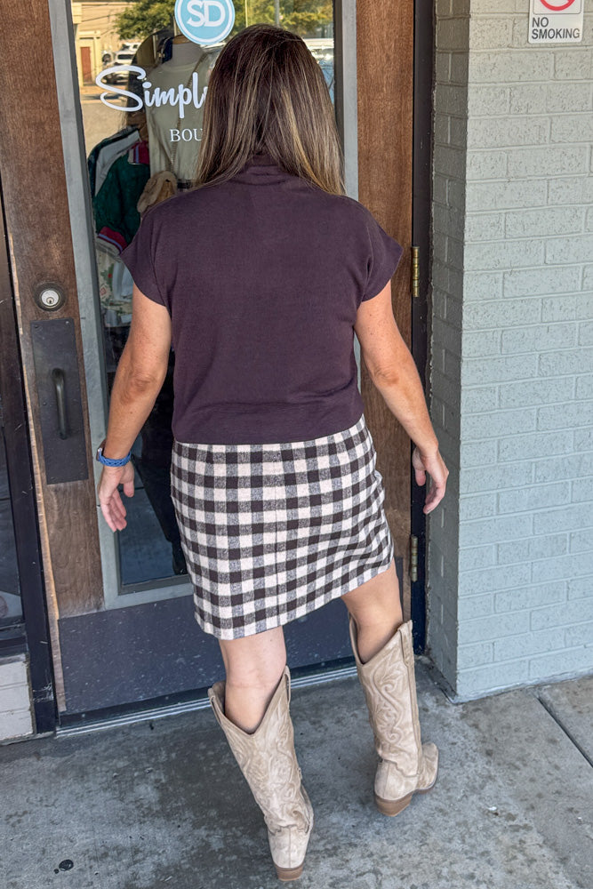 Checkered Mini Skirt-Brown