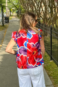 Back view of Time For It All smocked neck multi floral top by TCEC
