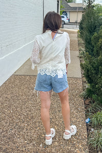 Back view of Eyelet Embroidery Detail ivory top by TCEC