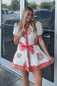 Step Into Love Floral Mini Dress-Coral