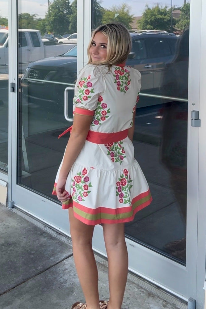 Step Into Love Floral Mini Dress-Coral